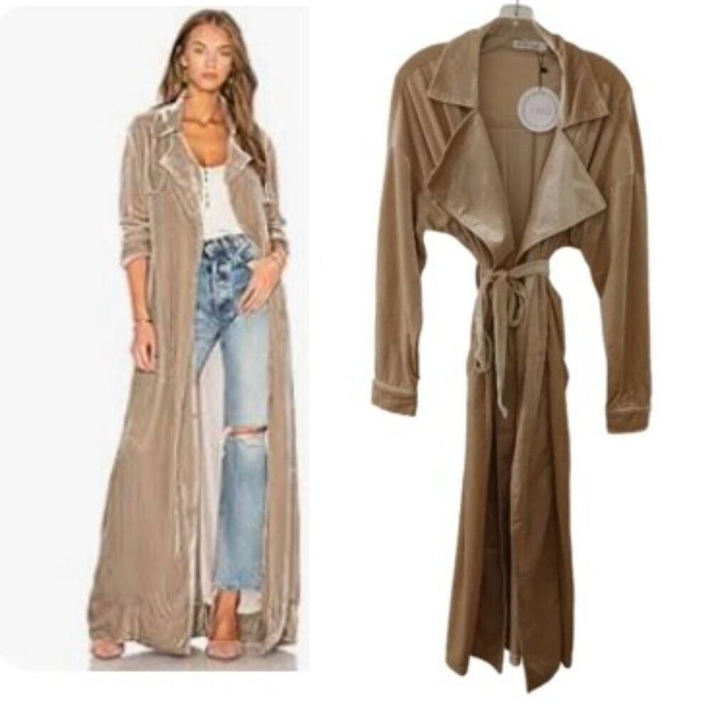 Toby Heart Ginger Velvet Trench Long Jacket Love Indie Sz M Beige Velour Classic